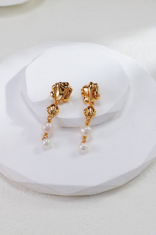 925 Silver Melting Gold Pearl Series Earring