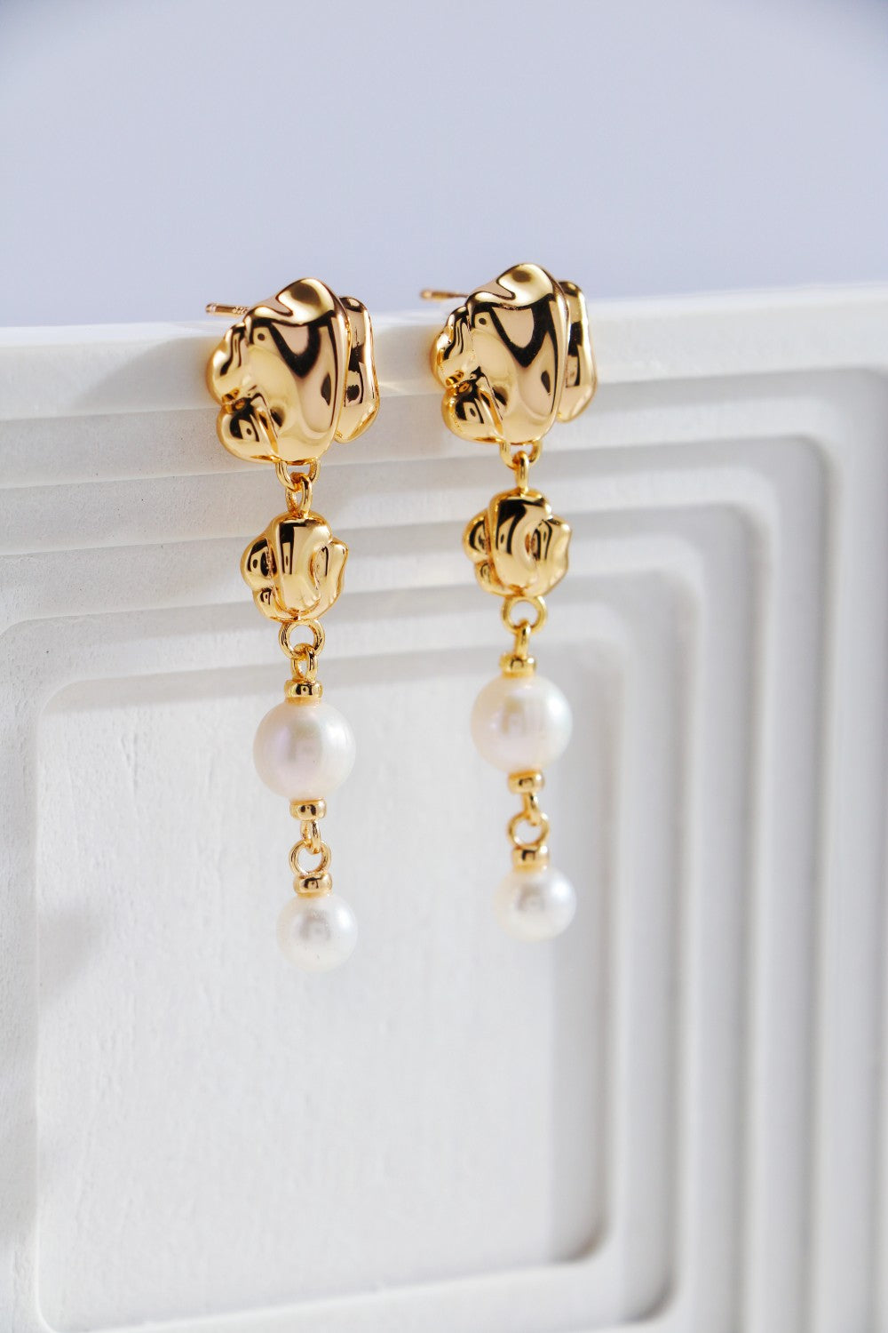 925 Silver Melting Gold Pearl Series Earring