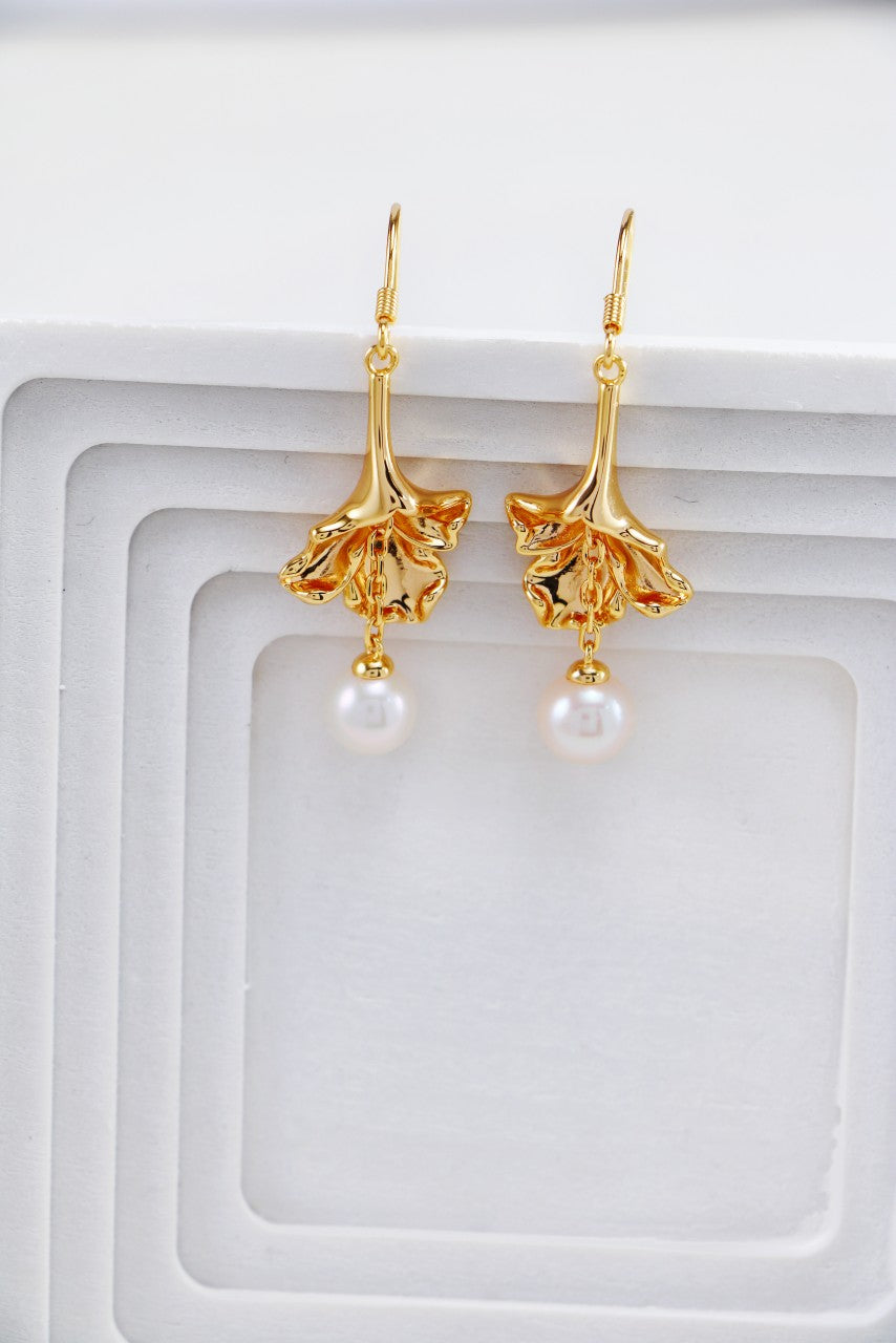 S925 Silver Vintage Gold Pearl Earring