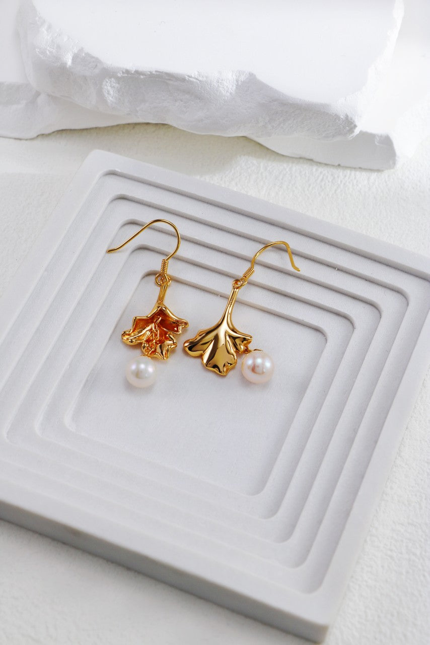 S925 Silver Vintage Gold Pearl Earring