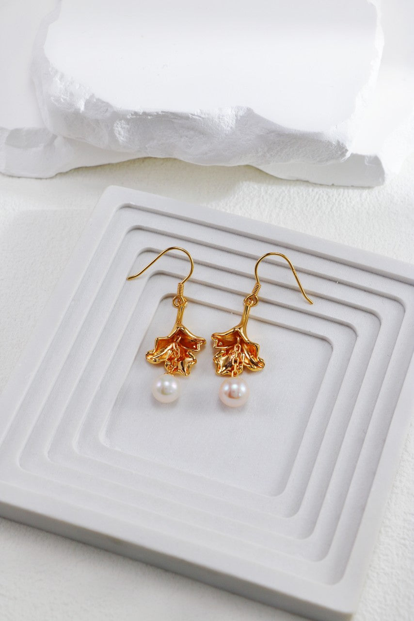 S925 Silver Vintage Gold Pearl Earring