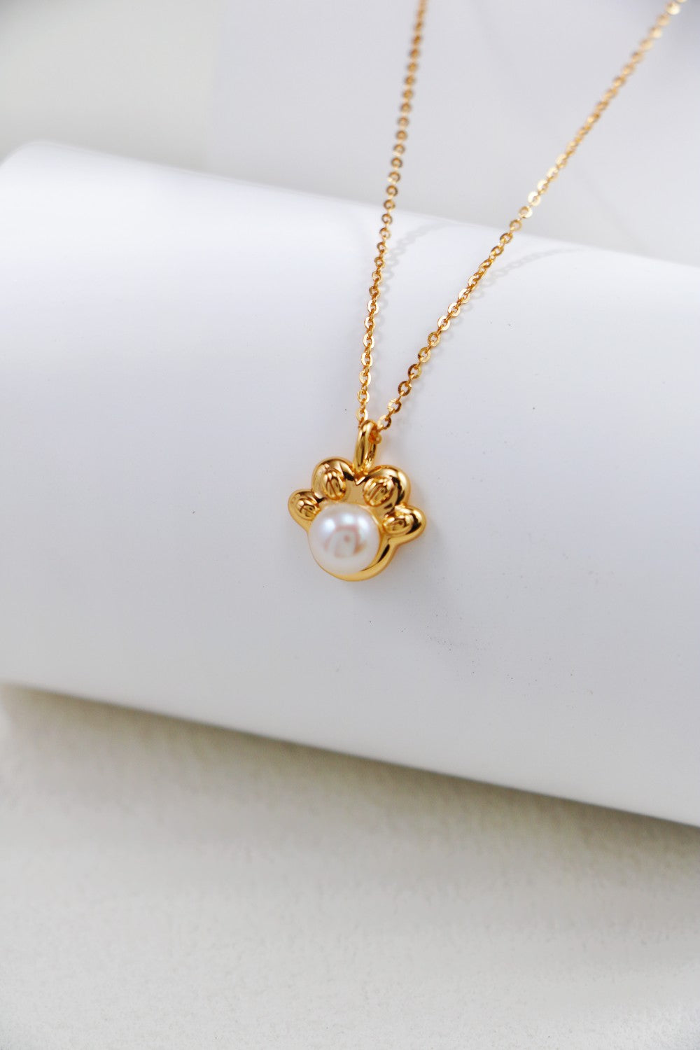 S925 Silver Pearl Cat Paw Necklace