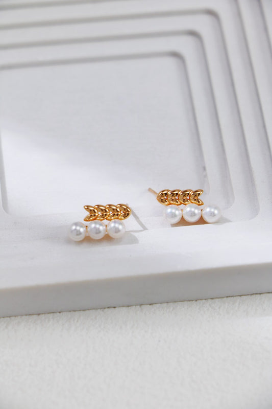 S925 Sterling Silver Wheat Ear Pearl Stud Earring