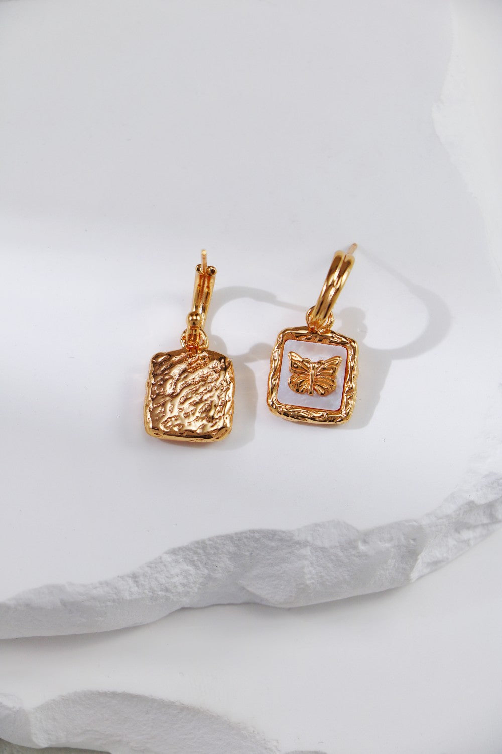 S925 Silver Vintage Gold White Shell Butterfly Earrings