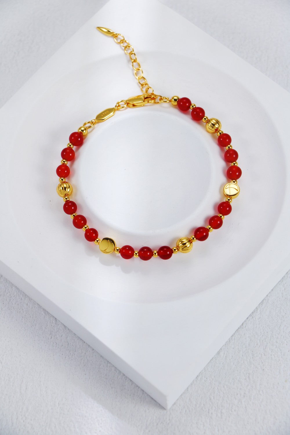 S925 Silver Gold-Tone Natural Stone Bracelet (Red Agate, Black Agate, Blue Moonstone)