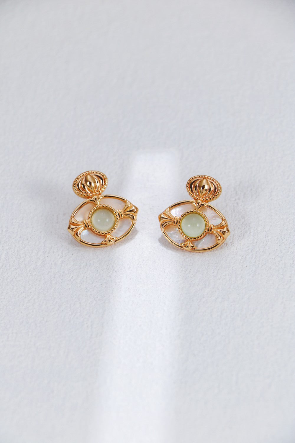 S925 Silver Vintage Gold Grape Agate White Mother-of-Pearl Earrings