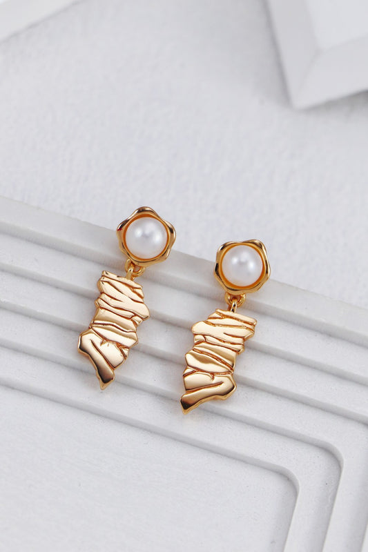 S925 Silver Retro Gold Cracked Pearl Earrings