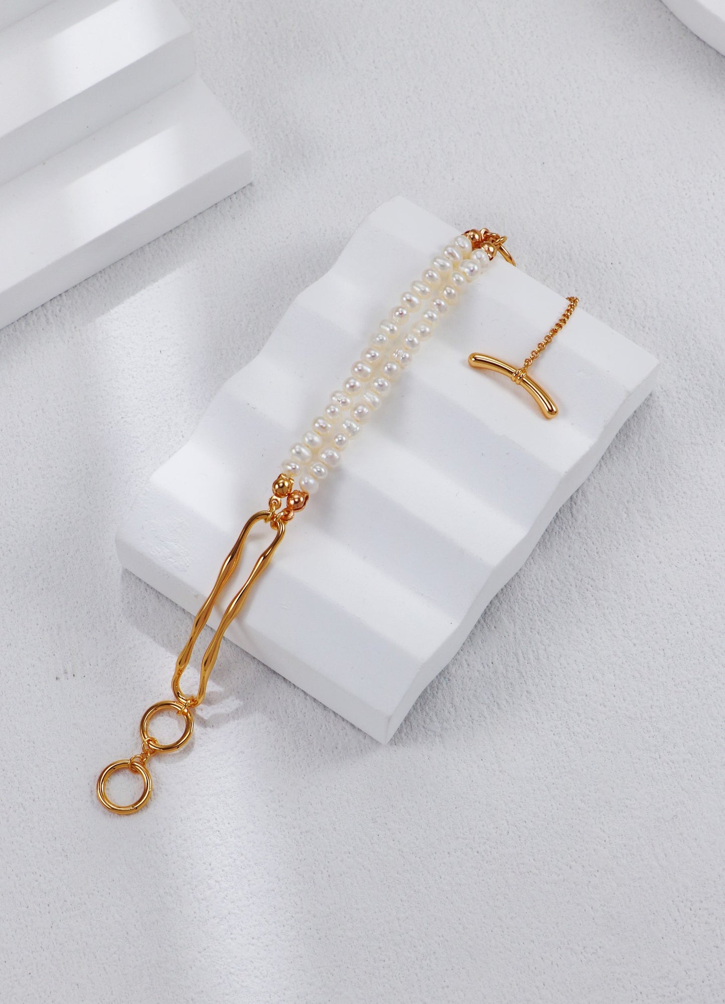 S925 Silver Vintage Gold Double-Layer Pearl Bracelet