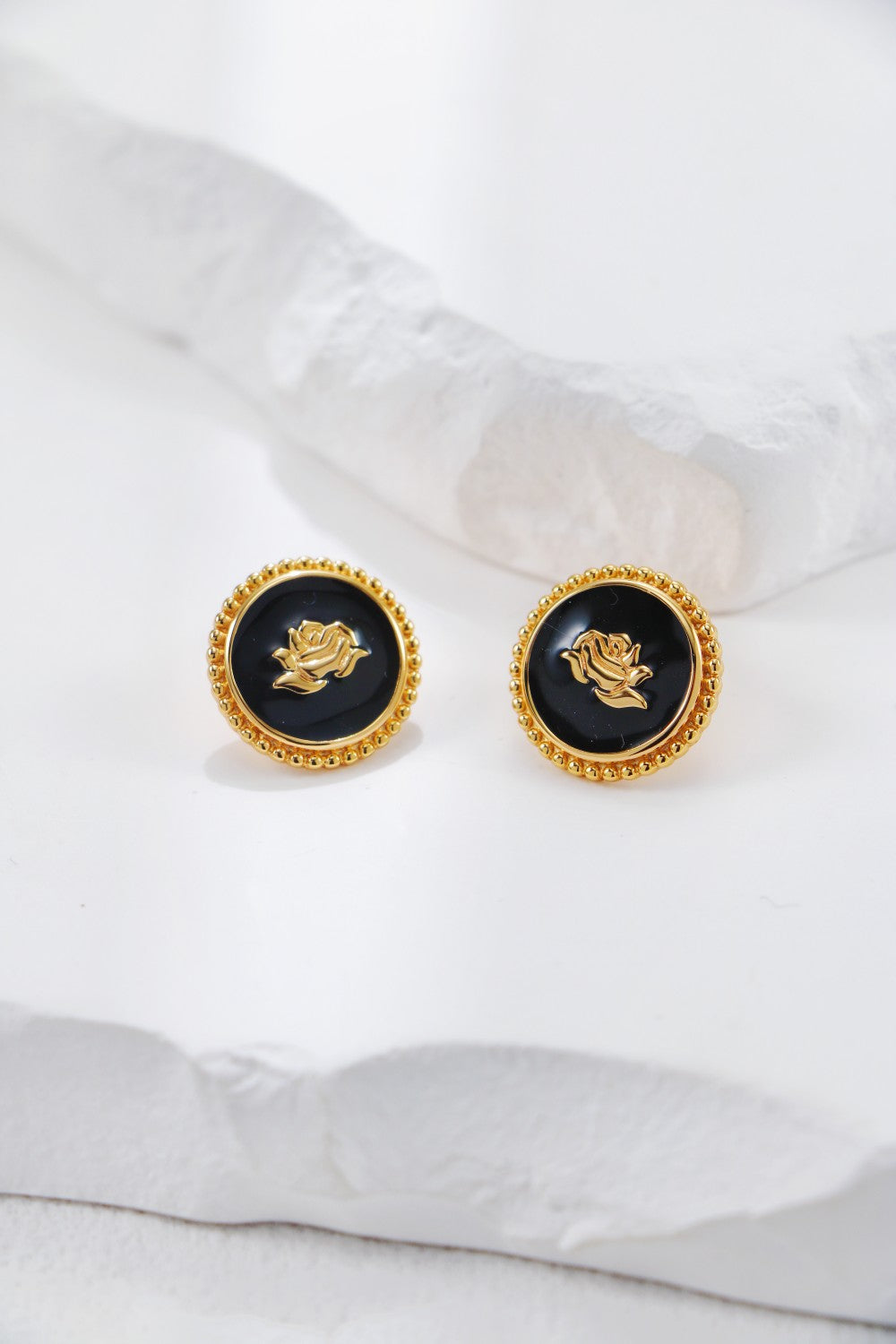 S925 Silver Vintage Gold Glazed Rose Earrings