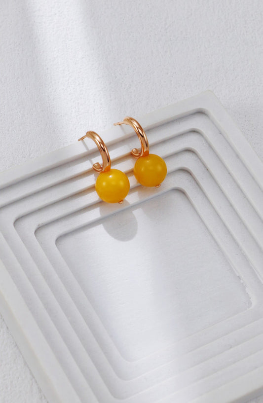 S925 Silver Vintage Gold Amber Earrings