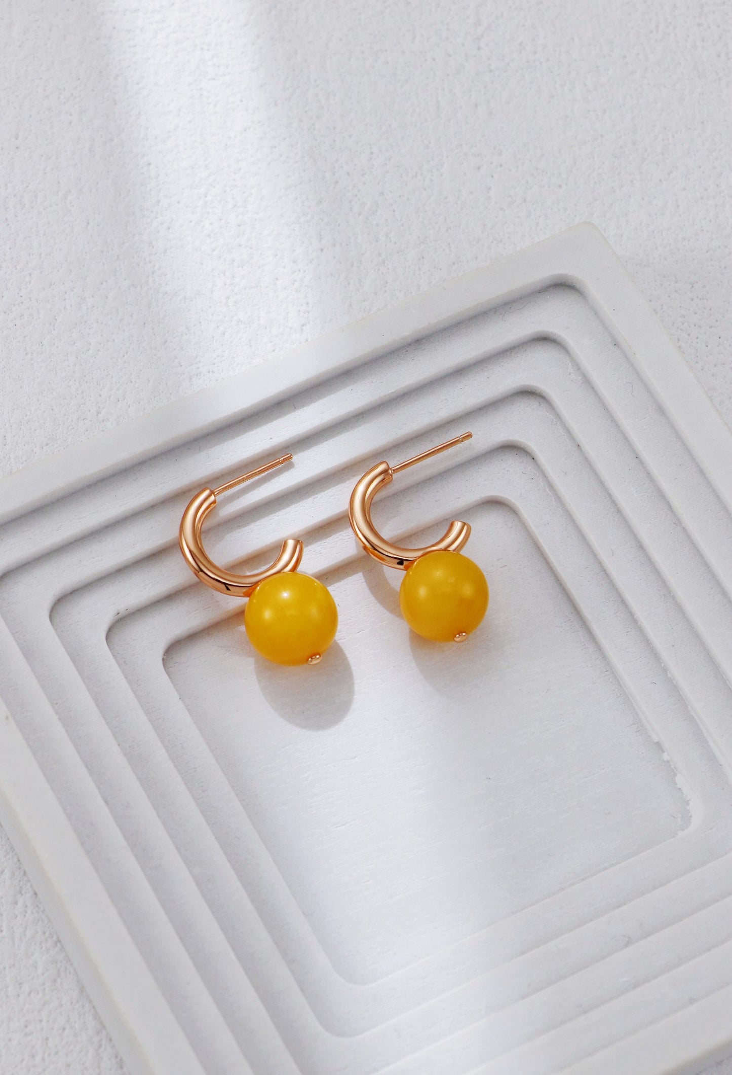 S925 Silver Vintage Gold Amber Earrings