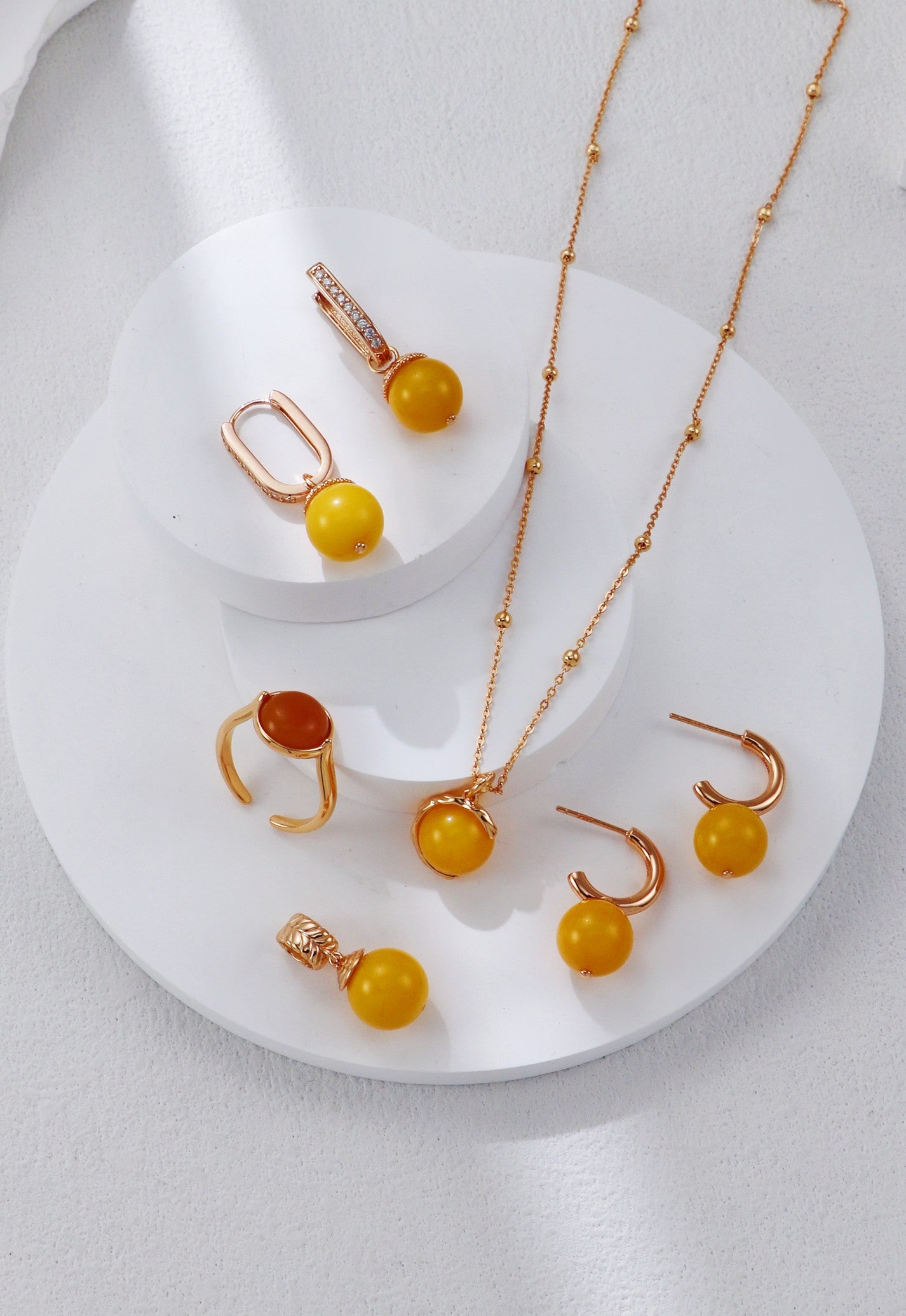 S925 Silver Vintage Gold Amber Necklace