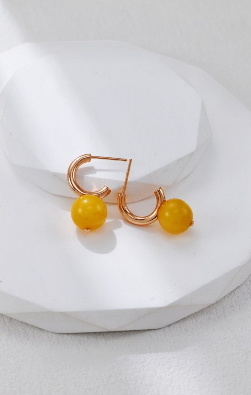 S925 Silver Vintage Gold Amber Earrings