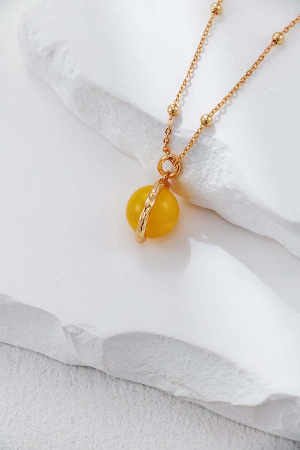 S925 Silver Vintage Gold Amber Necklace