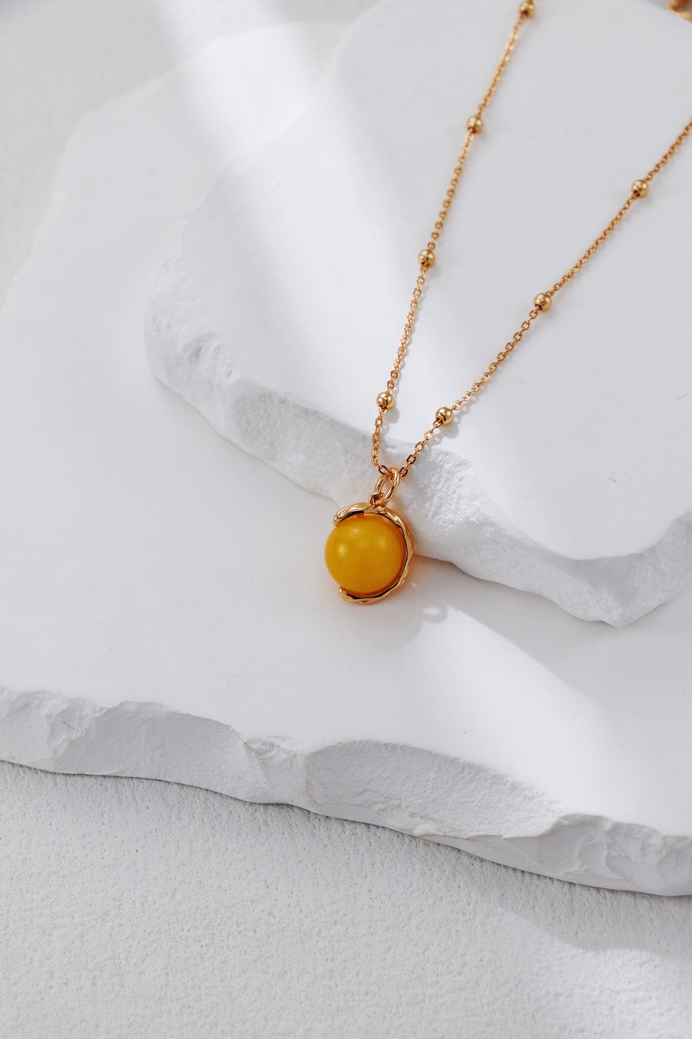 S925 Silver Vintage Gold Amber Necklace