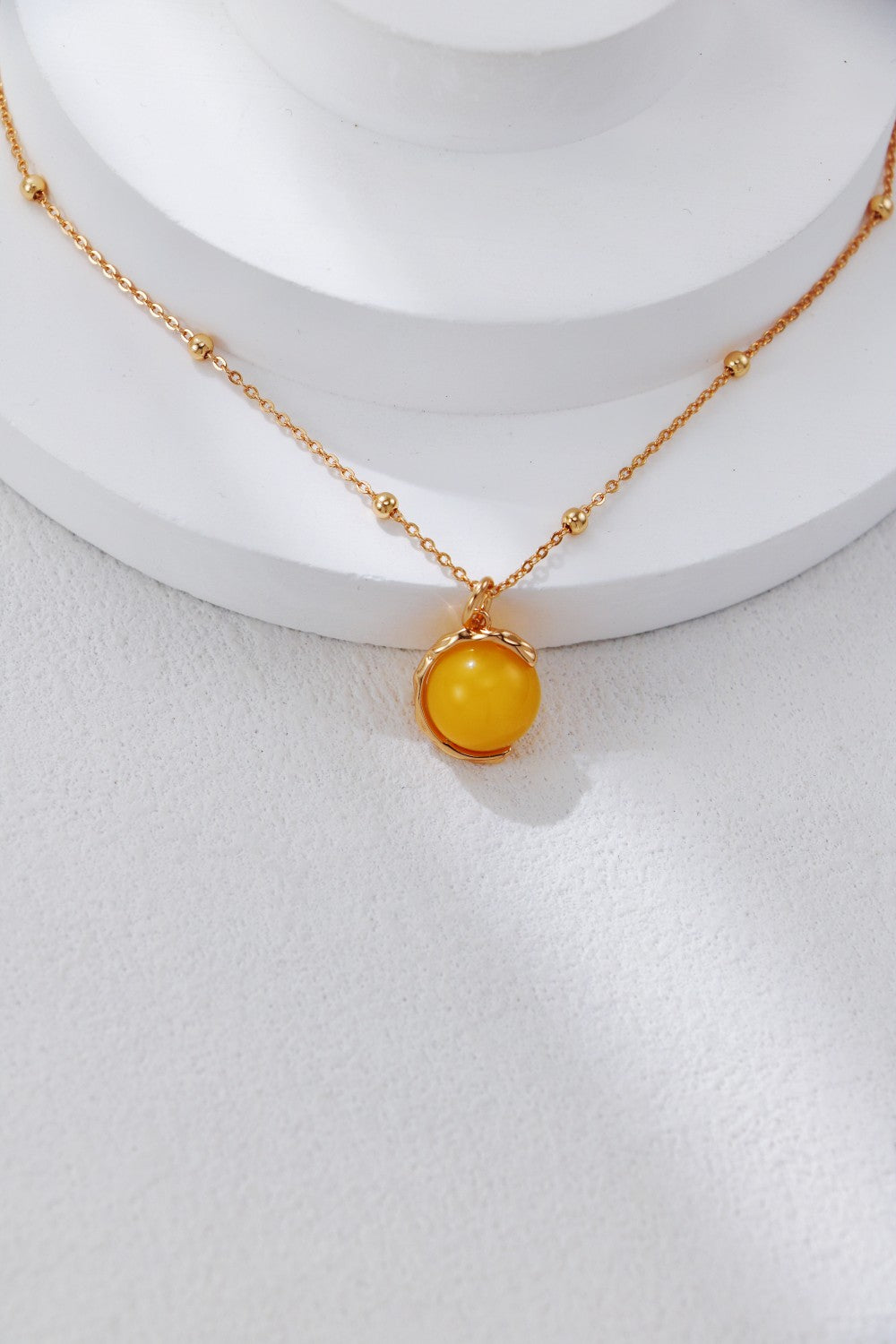 S925 Silver Vintage Gold Amber Necklace