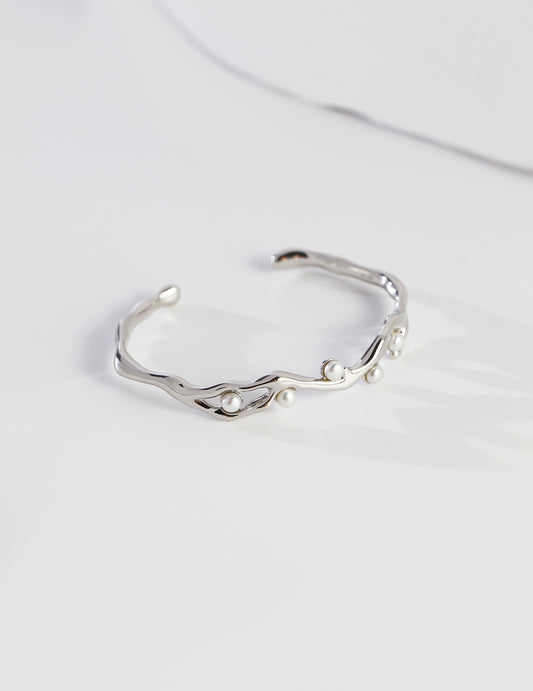 Pure Silver Pearl Bangle