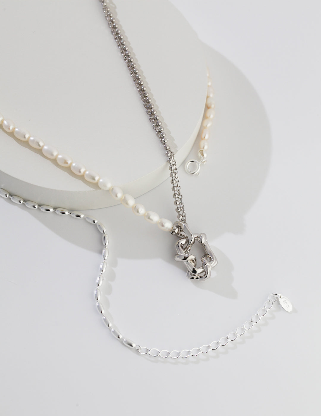 Pure Silver Rice Pearl Necklace