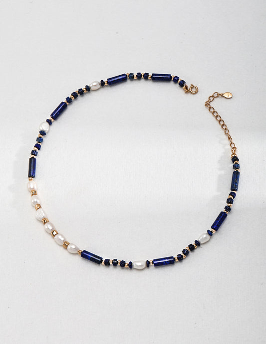 Sterling Silver Lapis Lazuli and Pearl Necklace