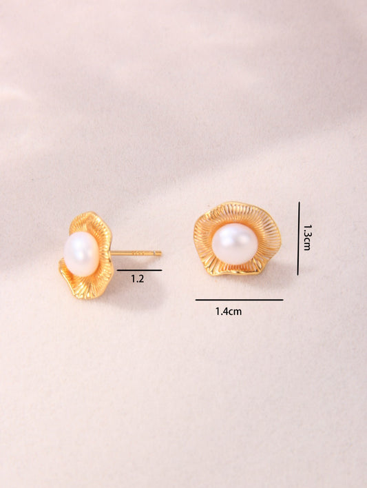 S925 Silver Flower & Pearl Stud Earrings