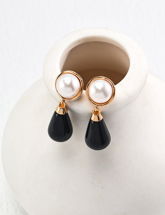 Sterling Silver Pearl & Agate Earrings