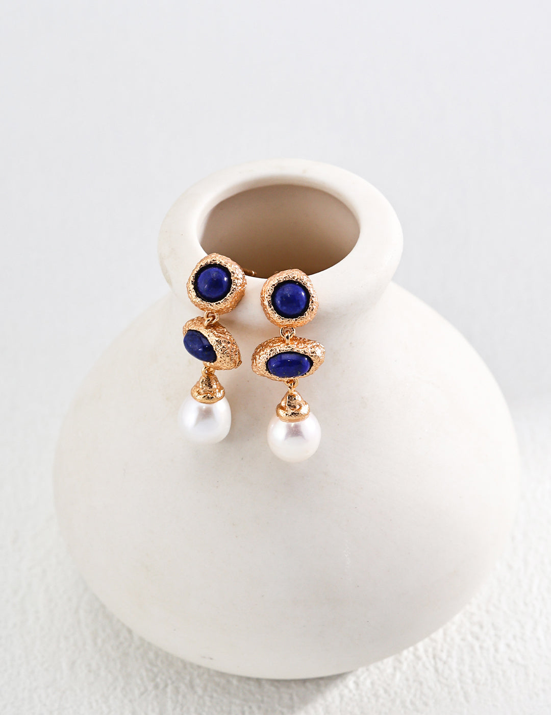 S925 Sterling Silver Vintage Lapis Lazuli and Pearl Earring