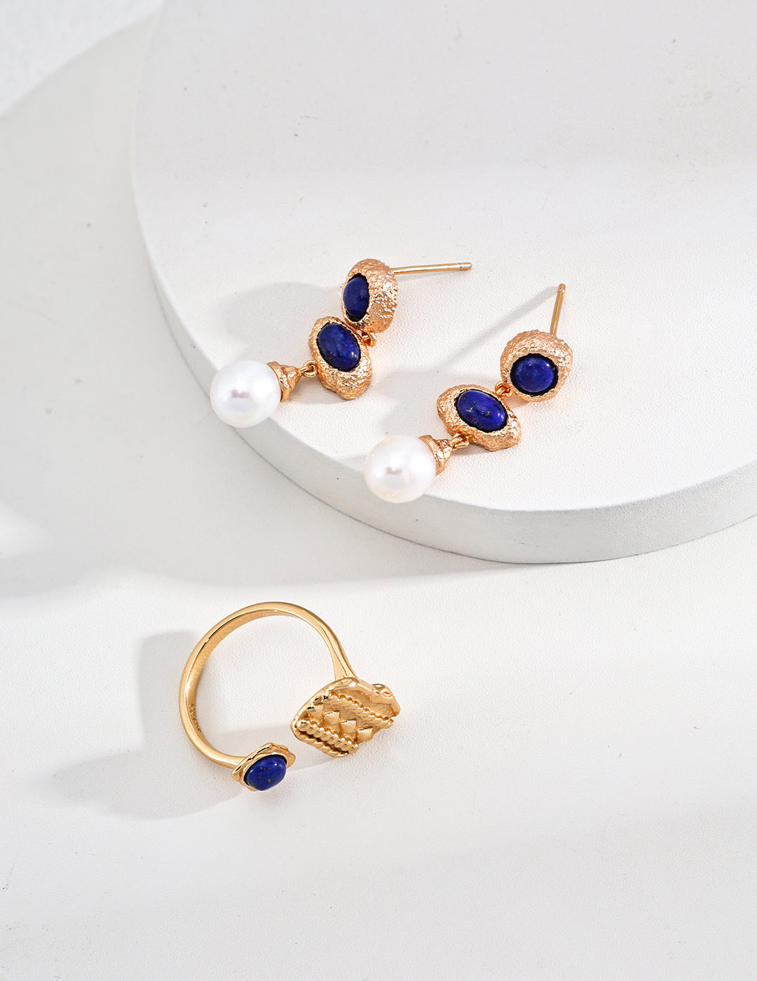 S925 Sterling Silver Vintage Lapis Lazuli and Pearl Earring