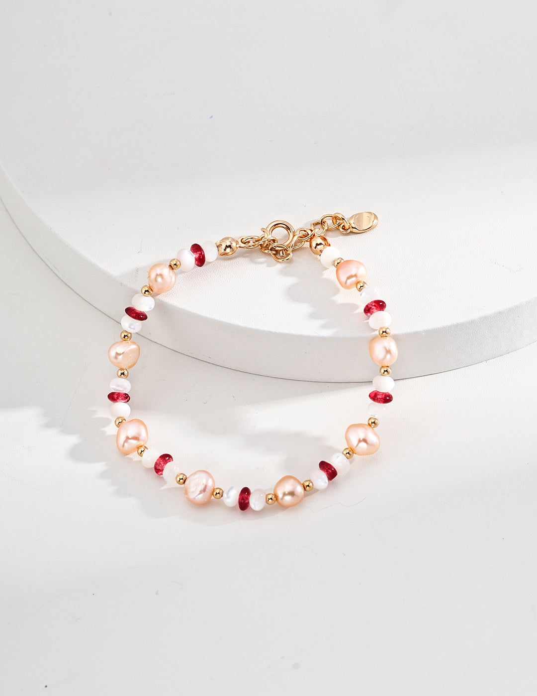 S925 Silver Fashionable Natural Pearl, Mother of Pearl & Ruby Bracelet