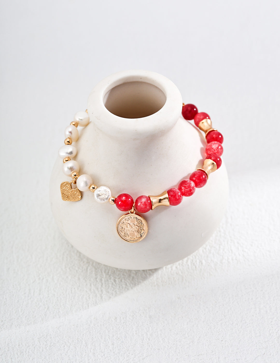 S925 Silver Elegant Natural Pearl & Red Jasper Bracelet