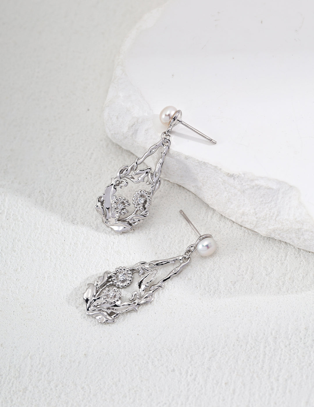 S925 Silver Vintage Natural Pearl & Zircon Earrings