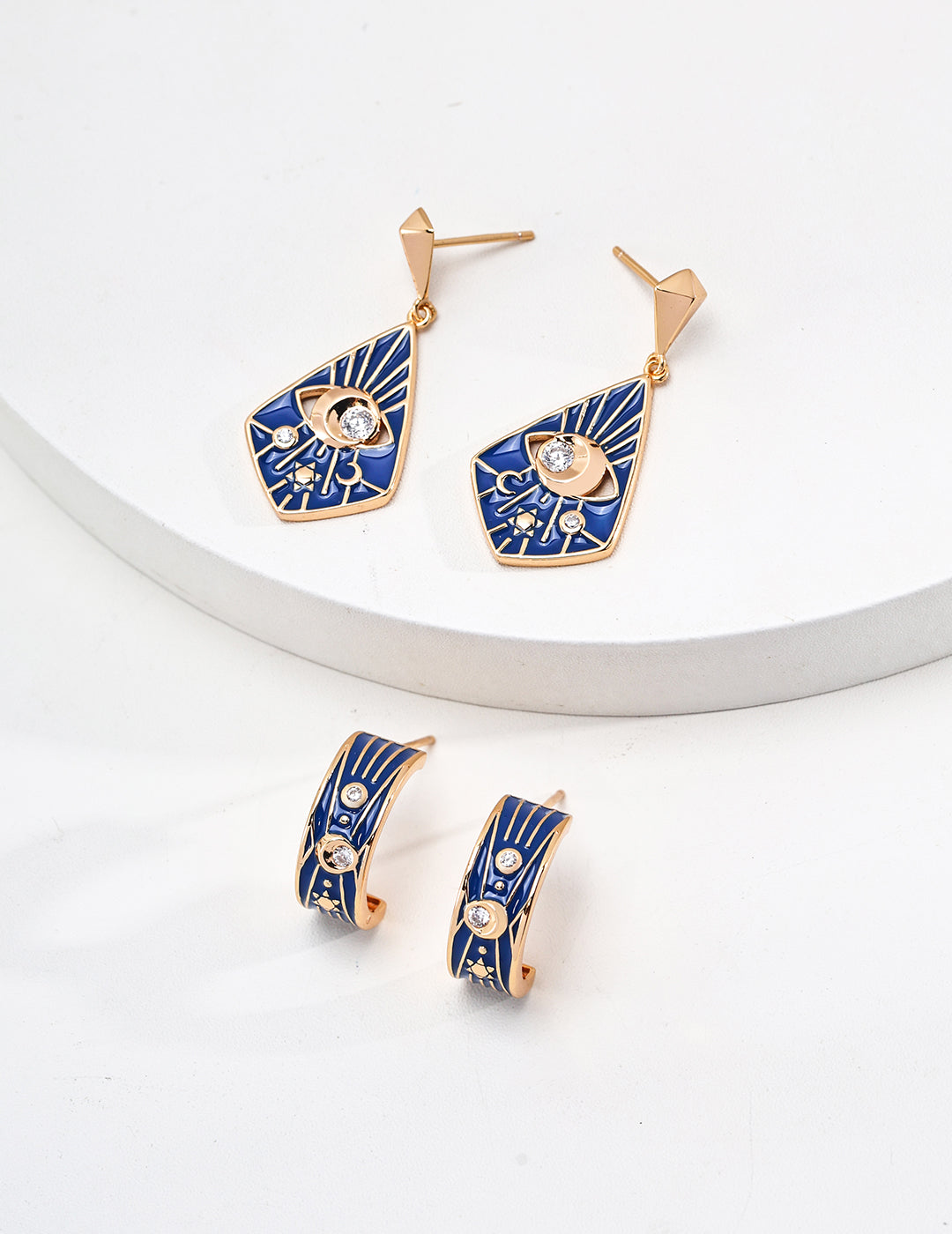 S925 Silver Vintage Blue Enamel & Zircon Earrings