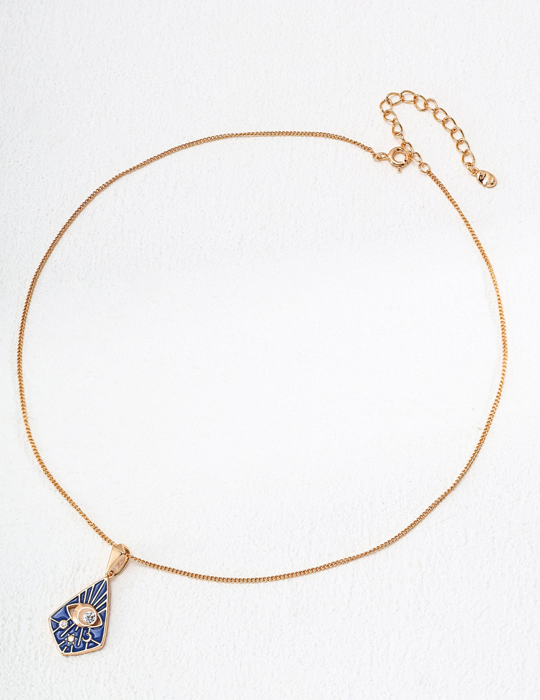 S925 Silver Vintage Blue Enamel & Zircon Necklace