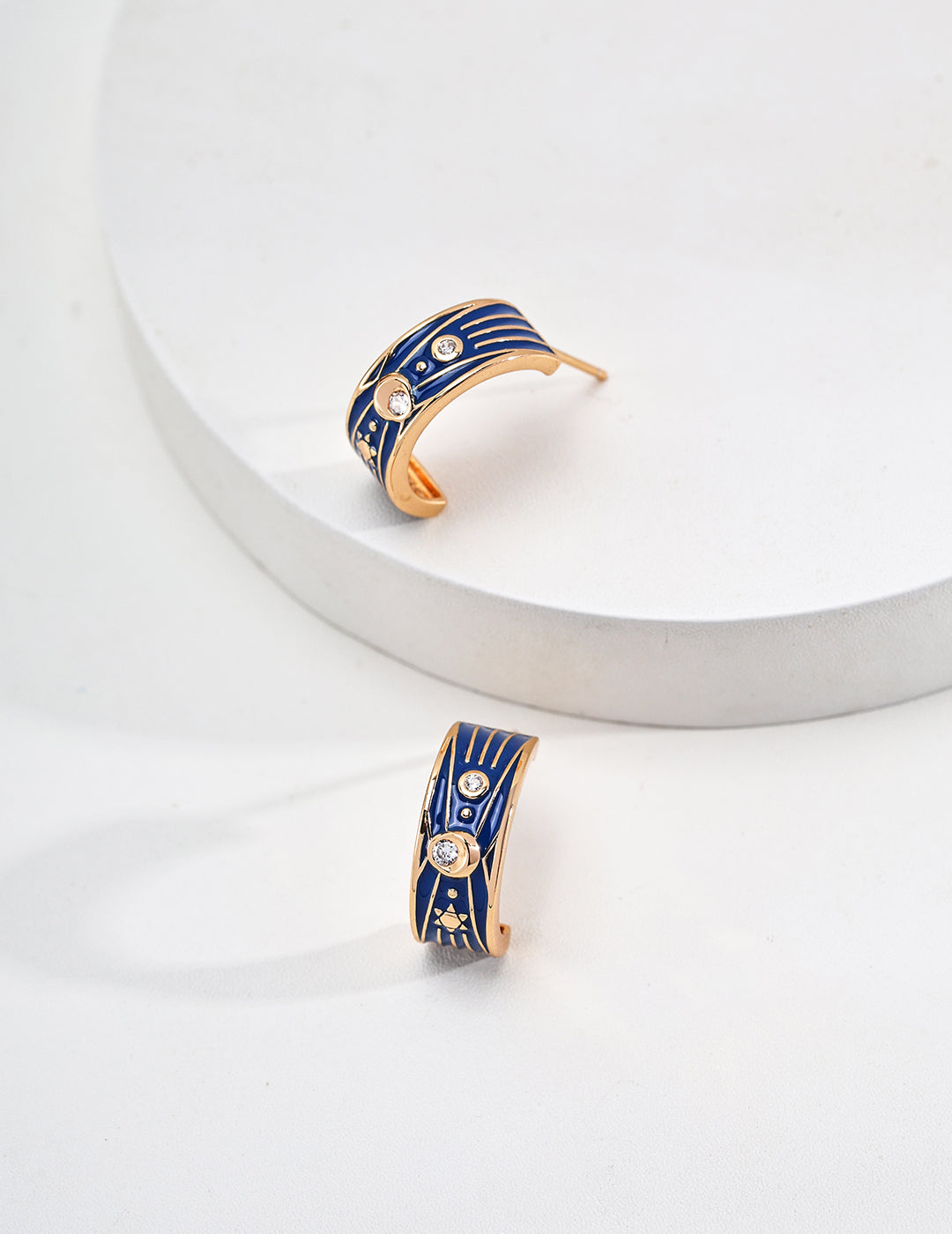 S925 Silver Vintage Blue Enamel & Zircon Earrings