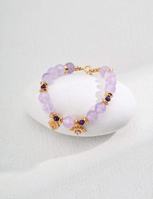 S925 Silver Lavender Natural Amethyst Faceted Bead & Zircon Bracelet