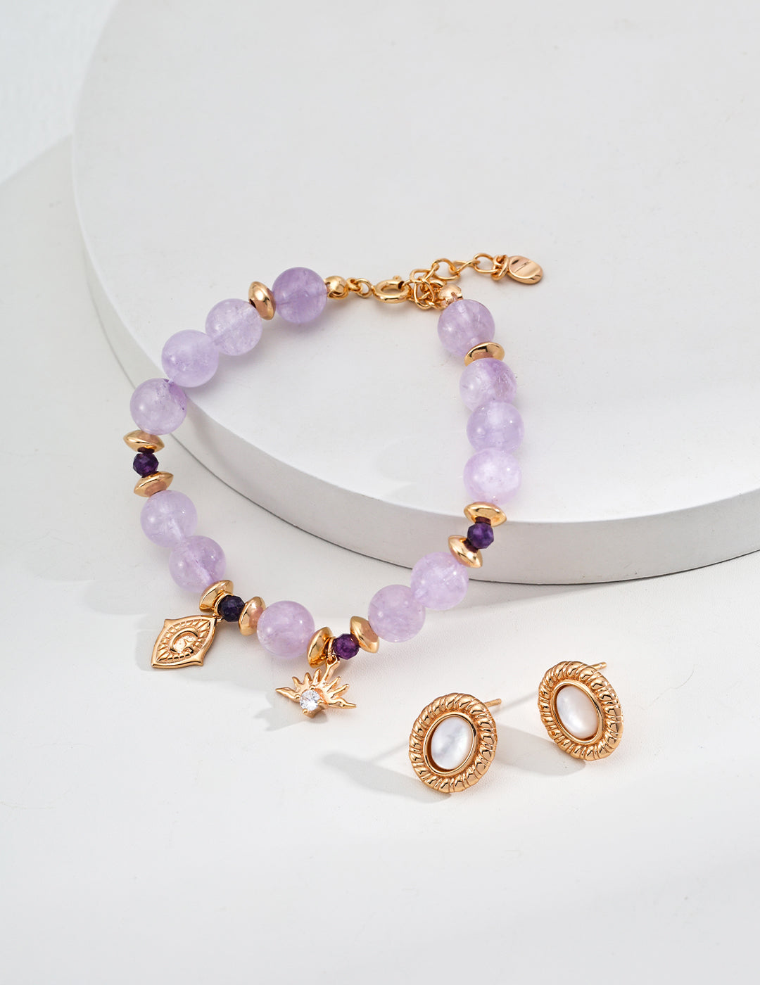 S925 Silver Lavender Natural Amethyst Faceted Bead & Zircon Bracelet