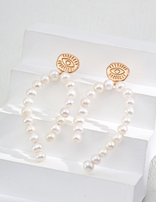 S925 Silver Vintage Gold Natural Pearl Earrings (One Pair)