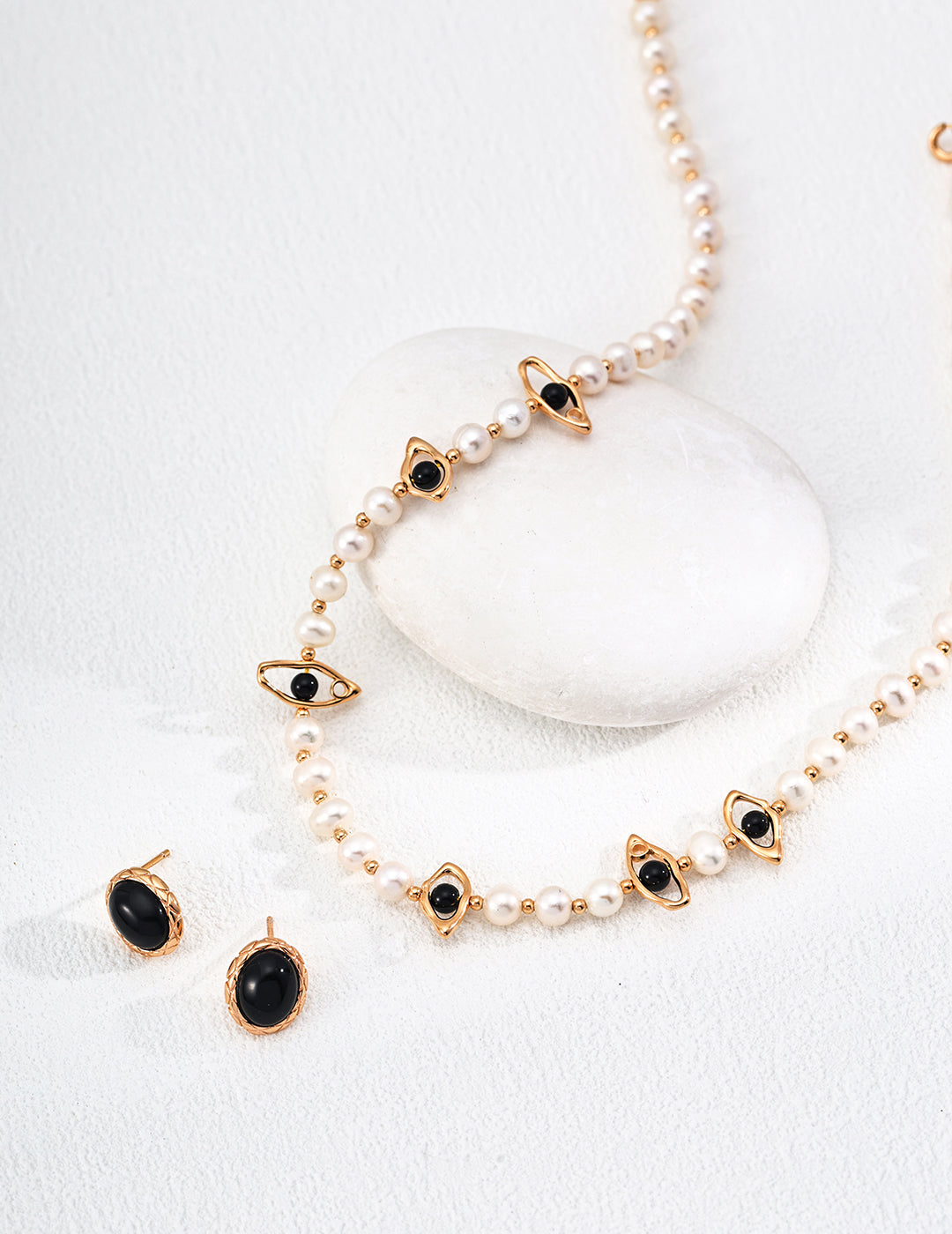 S925 Silver Natural Pearl & Black Onyx Necklace