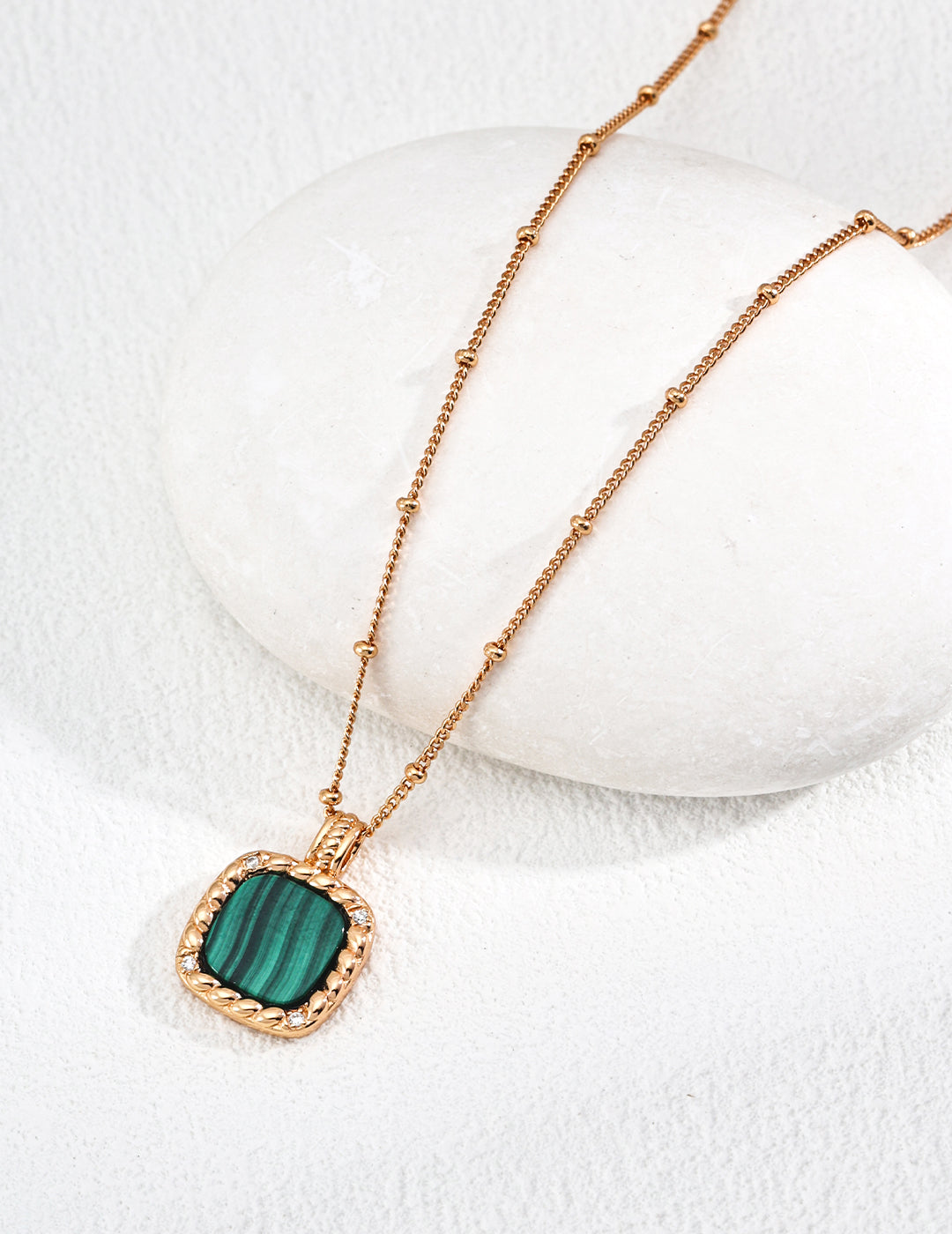 S925 Silver Minimalist Zircon & Natural Malachite Necklace