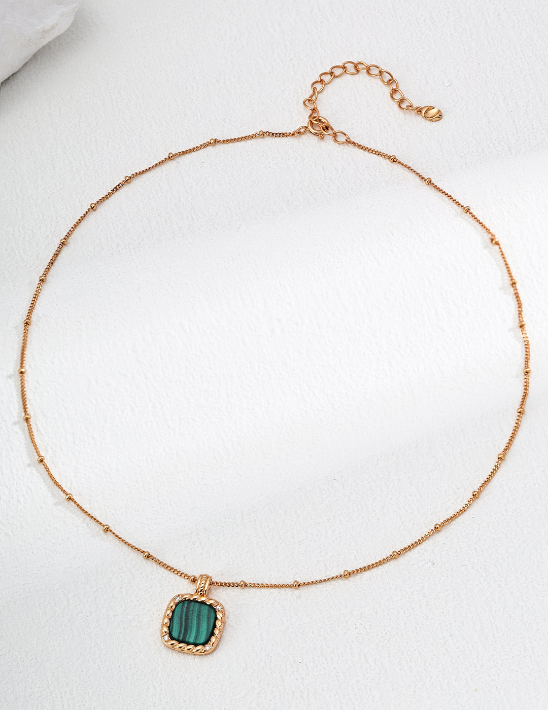 S925 Silver Minimalist Zircon & Natural Malachite Necklace