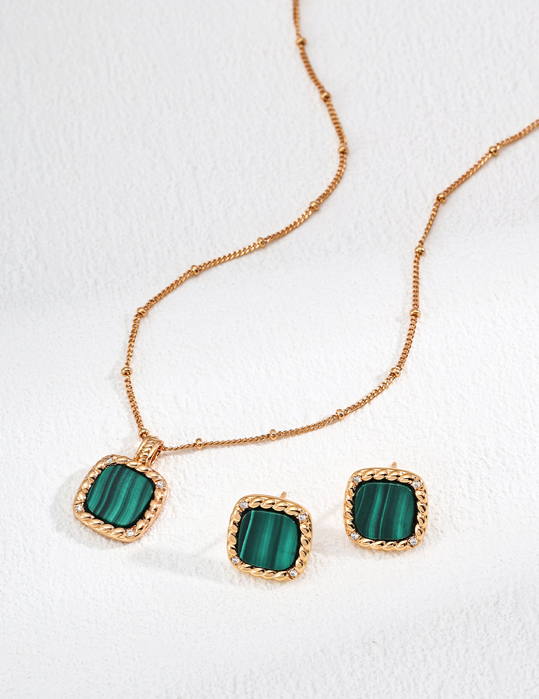 S925 Silver Minimalist Zircon & Natural Malachite Necklace