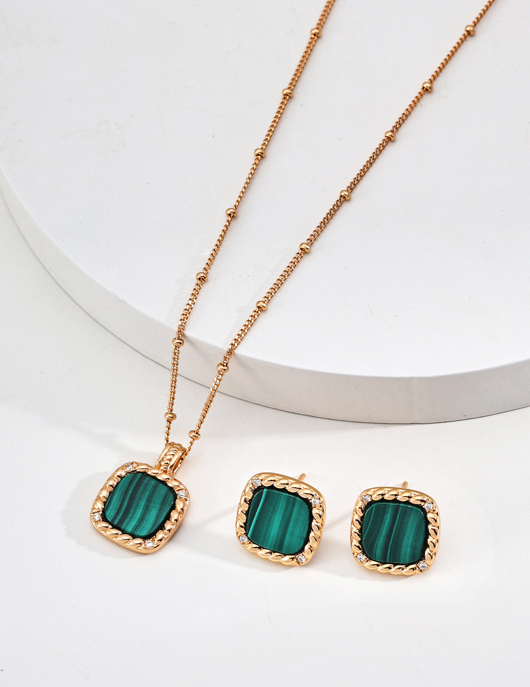 S925 Silver Minimalist Zircon & Natural Malachite Earrings