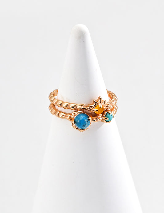 S925 Silver Vintage Synthetic Turquoise, Yellow Chalcedony, and Apatite Ring