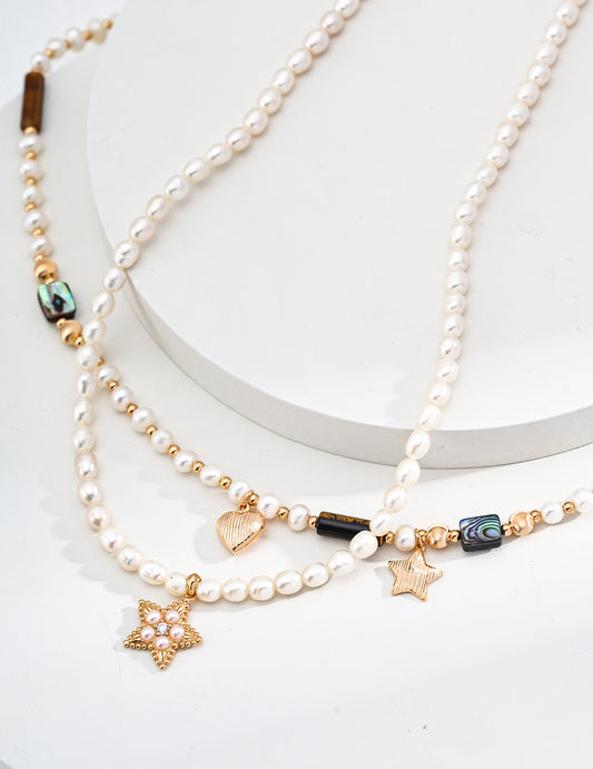 S925 Silver Natural Pearl Tiger's Eye Abalone Shell Star-shaped Necklace