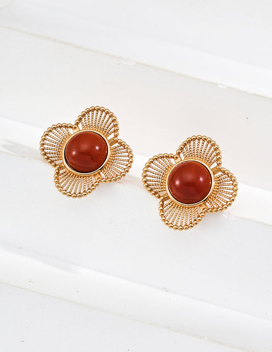 S925 Vintage Red Agate Earrings