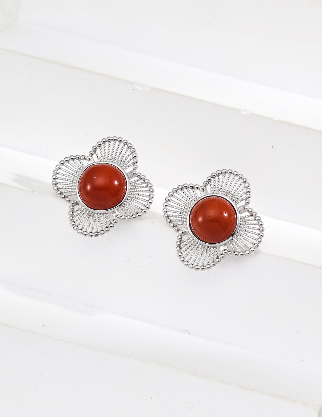 S925 Vintage Red Agate Earrings